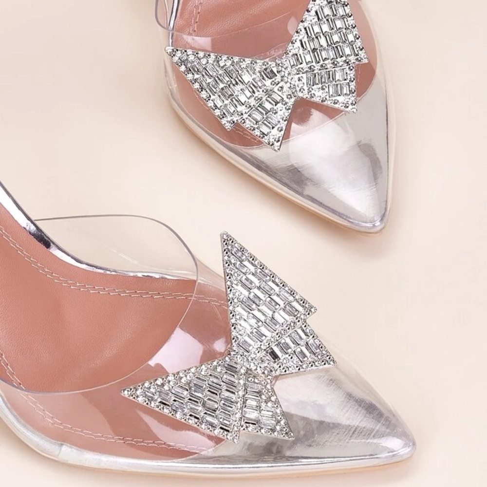 Clear Rhinestone butterfly Slingback pyramid Pumps